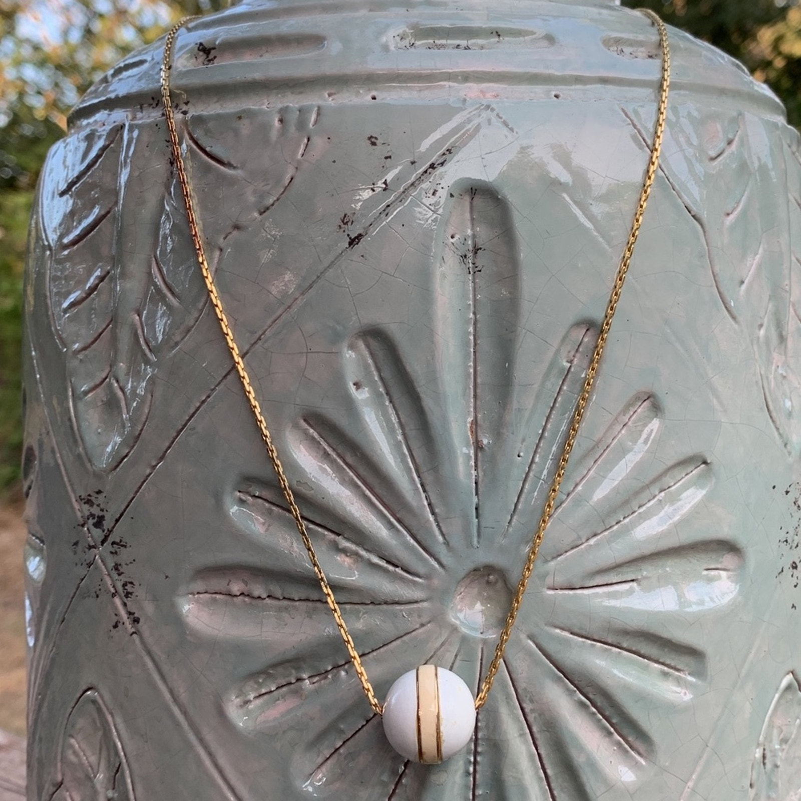 Vintage Gold Necklace With Enamel Ball Pendant By Direction One 14$